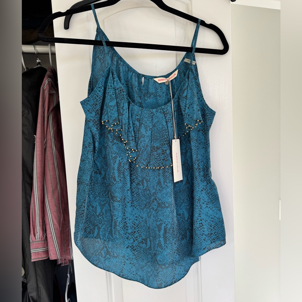 Silk Rebecca Taylor Teal Camisole with Studded Accents